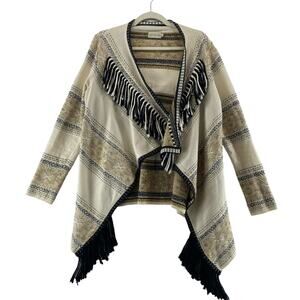 Chekanka Open Front Fringe Cardigan Size Large